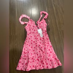 Zara A Red And Pink Floral Dress Zara Floral Sundress, Zara Pink Sundress, Zara Pink Floral Print Maxi Dress, Zara Pink Floral Print Mini Dress, Zara V-neck Floral Embroidered Dress, Red Floral Dress, Pink Floral Dress, Zara Dresses, Red Floral