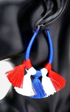 Sparkler Season Red, White And Blue Fringe Earrings Cute Fringe, Holiday Outfit, Tassel Fringe, Fringe Earrings, Shades Of Red, Tassel Earrings, Red White And Blue, Red White Blue, Holiday Outfits