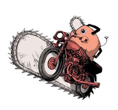 a drawing of a bear on a motorcycle with chains attached to it's front tire