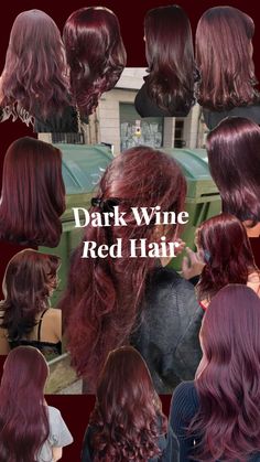 Dark Wine Red Hair Aesthetic, Wine Cherry Hair, Dark Red Hair Dye Ideas, Red On Brunette Hair, Dark Wine Red Hair Burgundy, Red Wine Color Hair, Cherry Wine Red Hair Color, Type Of Red Hair Color, Red Dye On Dark Hair