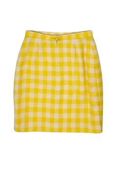 Ugh! As if! This Cher-inspired skirt from Escada is a transitional must-have. Warm wool encompasses the yellow and white checked exterior, creating a polished texture that will keep you cozy. Pair with “Clueless”-style knee high socks and a matching blazer for a look to rival Alicia Silverstone’s. Size 8 (DE 38) 66% Wool, 29% Mohair, 5% Nylon Concealed back zipper w/ yellow & gold-toned button Lined Pencil silhouette Yellow & white checked pattern Waist 26” Total length 18.5” Ugh As If, Clueless Fashion, Fancy Skirts, Alicia Silverstone, Rainbow Fashion, Yellow Skirt, Knee High Socks, Skirt Pattern, 8 M