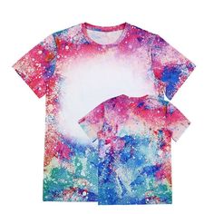 Polyester Bleach look T-Shirt  93.9% Polyester   6.1% Spandex Great for Sublimation!  400 degree F for 60 secs Youth sizes:  XS-6 S-8 M-10 L-12 XL-14 Bleach T Shirt, T Shirt Painting, Bleach T Shirts, Fayetteville Nc, Paint Splatter, Unisex Shirt, Tie Dye Top, Sticker Paper, Bleach