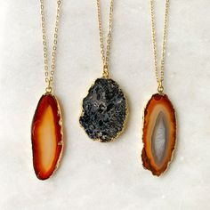 These beautiful pendants are made with cross section slices of genuine, natural Brazilian quartz crystal geodes. Each piece is gold plated around the edges and strung on a gold plated brass chain in your choice of length, Beautiful Pendants, Crystal Christmas, Geode Slice, Raw Quartz, Crystal Geode, Christmas Gift For Her, Stone Crystal, Agate Pendant, Brass Chain