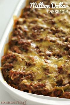 a casserole dish filled with meat and cheese