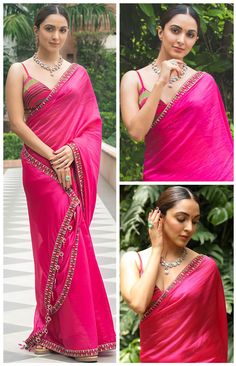 Bollywood In Saree, Kiara Saree Look, Hot Pink Saree Look, Celebrity Sarees Bollywood, Indian Actresses Saree Look, Celebrity Saree Look, Kiara Advani Saree, Hot Pink Saree, Fashion Design Ideas