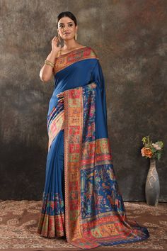 Shop stunning blue Kani silk saree online in USA. Keep your ethnic wardrobe up to date with latest designer sarees, pure silk sarees, handwoven saris, tussar silk sarees, Kani sarees, Pashmina sarees, embroidered sarees from Pure Elegance Indian saree store in USA.-full view Blue Bollywood Banarasi Silk Pre-draped Saree, Blue Paithani Silk Pre-draped Saree With Traditional Drape, Traditional Blue Pre-draped Saree For Navratri, Traditional Blue Pre-draped Saree For Festivals, Festive Blue Art Silk Pre-draped Saree, Blue Katan Silk Pre-draped Saree With Zari Work, Traditional Blue Pre-draped Saree With Dupatta, Bollywood Style Blue Pre-draped Saree For Eid, Blue Tussar Silk Pre-draped Saree With Dupatta