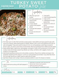 Fasterwaytofatloss Recipes, Keto Cycling, Turkey Sweet Potato Skillet, Fwtfl Recipes, Galveston Diet, Turkey Sweet Potato, Carb Cycling Meal Plan, Potato Skillet, Faster Way To Fat Loss