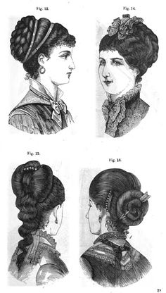 Victorian Hairstyles 1840s, 1850s ,1860s ,1870s ,1880s ,1890s 1850s Hairstyles, 1870s Hairstyles, Loose Chignon, Hair Parts, Updo With Headband, Ringlet Curls