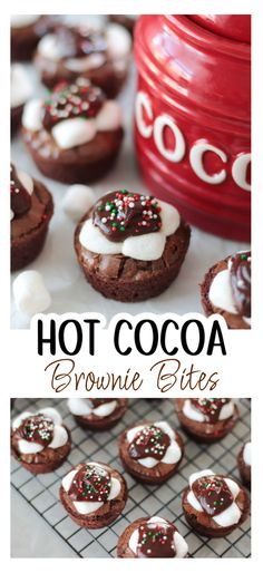 hot cocoa brownie bites with white chocolate and sprinkles