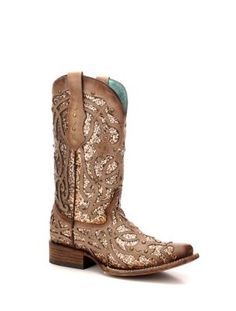 Corral Women's Orix Glittered Inlay & Studs Square Toe Boots, 12 in. Shaft Height, 1-1/2 in. Walking Heel Height Womens Square Toe Cowboy Boots, Square Toe Cowboy Boots, Handcrafted Boots, Corral Boots, Boots Square Toe, Square Toe Boots, Cowboy Style, Toe Boots, Goodyear Welt