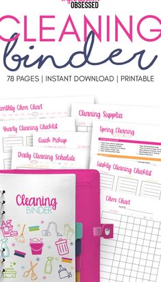 the cleaning binder is open and ready to be used as a printable planner