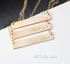 Signature Gold Bar Necklace Gold Personalized by TheSilverWren Gold Bar Necklace With Custom Name, Gold Bar Necklace With Rectangular Pendant For Personalized Gift, Customizable Gold Nameplate Bar Necklace, Customizable Gold Bar Necklace For Anniversary, Customizable Gold Bar Necklace For Personalized Gift, Personalized Gold Bar Necklace, Gold Bar Necklace Personalized, Bar Necklace Gold, Personalized Gold Necklace