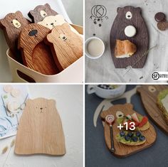 there are pictures of wooden animals in the kitchen and at different times they're made