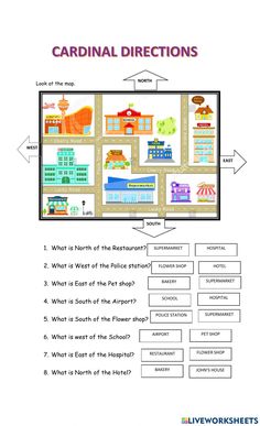 the worksheet for cardinalial directions is shown in this graphic diagram, which shows how