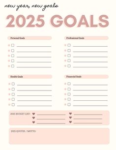 a new year goal sheet with the text,'new year goals 205 goals '