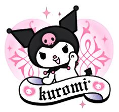 an image of a cartoon character holding a sign with the word kuromi on it