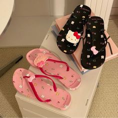 Hk Flip Flops Available Colors : Pink And Black Sizes: 36 37 38 39 40 Printed Flip Flops, Girls Cartoon, Pink And Black, Girl Cartoon, Flip Flops, Hello Kitty, Black Pink, Slippers, Kitty