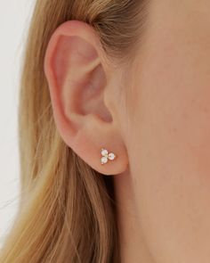 White Sapphire Triad Studs Simple Gold Studs, Small Boho, Everyday Earrings, Dainty Earrings, White Sapphire, Gold Plated Silver, Gold Studs, Quince, Pure Silver