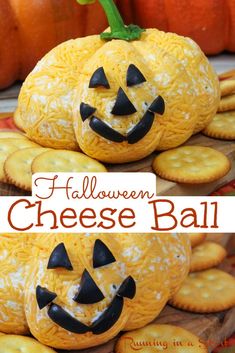 halloween cheese ball pumpkins with faces on them