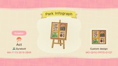 an animal crossing game screen with the words park infograph on it's left side