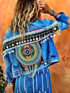 Boho Leather Jacket, Bord Design, Long Sleeve Outerwear, Denim Outerwear, Casual Outerwear