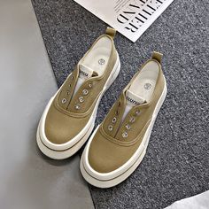 Women's Shoes Comfortable Men 2024 Classic Flat Slip-on Light Canvas Shoe with Fashion Small White Khaki Sneakers With Vulcanized Sole And Round Toe, Khaki Sneakers With Vulcanized Sole, Casual Khaki Sneakers With Vulcanized Sole, Khaki Lace-up Sneakers For Spring, Khaki Low-top Spring Sneakers, Closed Toe Canvas Shoes For Spring Streetwear, Spring Streetwear Canvas Shoes With Closed Toe, Beige Low-top Slip-on Sneakers For Summer, Spring Slip-on Walking Shoes For Streetwear