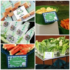 a collage of pictures with different foods and drinks on them, including carrots, lettuce, celery, watermelon