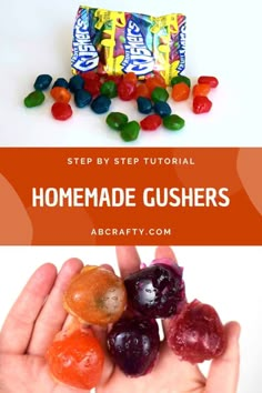 someone is holding some gummy bears in their hands with the text, how to make homemade