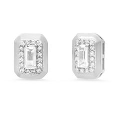 These illuminating studs are pure heaven! The white topaz baguettes are super reflective and eye-catching. I adore the pave diamond frame! It is truly the icing on the cake. Available in 14k yellow, rose, or white gold .24ctw white topaz .08ctw diamonds Face measures 7.8mm x 5.9mm By Curated by AB Dazzling White Diamond Earrings With Baguette Diamonds, Dazzling White Baguette Diamond Earrings, Modern Baguette Cut White Diamond Earrings, Modern White Baguette Cut Diamond Earrings, White Baguette Cut Diamond Earrings, White Emerald Cut Diamond Earrings With Accents, Baguette Studs, Icing On The Cake, Diamond Face