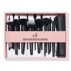 Ultimate Makeup Brush Set & Travel Roll -  The Ultimate Makeup Brush Set & Travel Roll includes some of e.l.f. Cosmetics most iconic brushes to apply every step of your makeup, from primer to setting powder to complexion and even eyes for a wide range of gorgeous looks. The perfect set when your makeup brush travel case needs an overhaul.    Benefits     The ultimate makeup brush collection includes 17 must-have brushes Travel-friendly vegan leather brush roll Professional quality FSC-certified Elf Brushes, Elf Makeup Brushes, Best Makeup Brushes, Face Makeup Brush, Elf Cosmetics, Elf Makeup, How To Apply Eyeshadow, Makeup Needs, Brush Kit