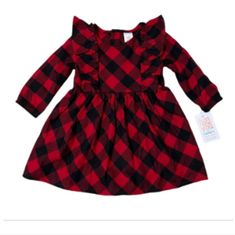 Carter’s Plaid Ruffle Dress & Bloomers Baby 6 Months Nwt Red Black Holiday Party Winter Plaid Ruffled Dresses, Ruffled Dresses For Playtime In Fall, Fall Dresses With Ruffles For Playtime, Cotton Holiday Dresses For Fall, Cotton Holiday Dress For Fall, Fall Holiday Cotton Dresses, Yellow Eyelet Dress, Baby 6 Months, Bright Floral Dress