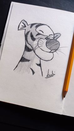 a pencil drawing of a cartoon tiger