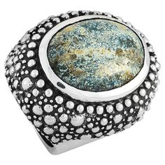 This King Baby ring is crafted from silver and set with a spotted turquoise. The ring weighs 68.1 grams and boasts a band thickness of 10 mm and a top height of 13 mm, while top dimensions measure 27 by 35 mm. Offered in brand-new condition, this item includes the manufacturer’s box. King Baby Jewelry, Baby Ring, Baby Rings, King Baby, Textured Ring, Ring Pictures, Size 10 Rings, Turquoise Beads, Blue Stone