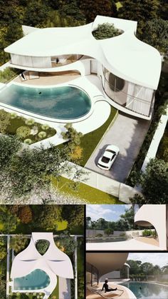 an artist's rendering of a house in the middle of some trees and water