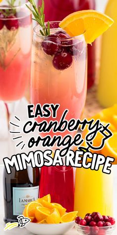 two glasses filled with lemonade and cranberry orange mimos