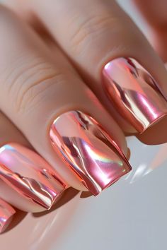 Nails Ombre Chrome, Chrome Nails Ombre, Spring Chrome Nails, Simple Prom Nails, Ombre Chrome, Coral Pink Nails, Chrome Nail Ideas, Gel Chrome Nails, Coral Nails With Design