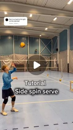 a young boy is playing tennis in an indoor court with the text, video showing how to