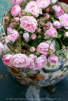 pink flowers are in a vase on a table