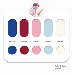 the color palette is shown with different colors and shapes, including blue, pink, red,