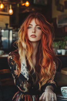 28 Long Subtle Calico Hairstyles - Project Hairstyles Red Orange Hair Color, Calico Hair Color, Bright Copper Hair, Grad Hair, Pumpkin Spice Hair, Calico Hair, Flame Hair, Red Orange Hair, Red Blonde