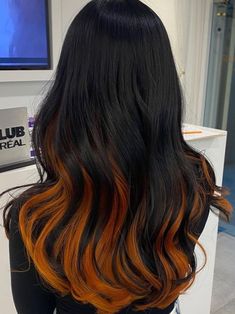 Black And Orange Hair, Ginger Hair Inspo, Hidden Hair Color, Ideas For Black Hair, Best Hair Dye, Hair With Highlights, Black Hair With Highlights, Hair Color And Cut, Halloween Hair