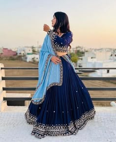 Groom Sister Dress Indian Outfit, Bollywood Lengha, Lengha Sari, Navy Blue Lehenga, Lehenga With Dupatta, Chaniya Choli Designs, Georgette Material, Function Dresses