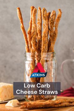 low carb cheese straws in a glass jar