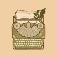 an old fashioned typewriter with a plant on top