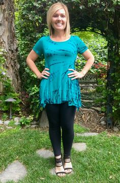 Tunic Top, Tie Dye Tunics, Fashion Top, Pure Intent Tie Dye, Short Sleeve, Side Panel, Bottom Ruffle Turquoise Fitted Short Sleeve Top, Fitted Turquoise Short Sleeve Tops, Fitted Turquoise Bohemian Tops, Fitted Bohemian Turquoise Tops, Black Bot, Dress Usa, Plus Size Tunic, Black Tunic Tops, Tie Dye Tunics