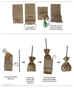 how to make a paper bag with scissors and other things in it, including the handle