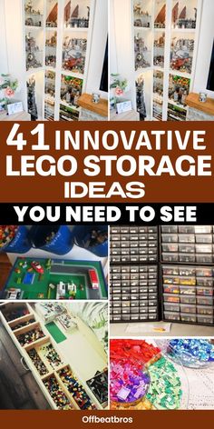 four images with the words 4 innovative lego storage ideas you need to see