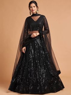 Stunning Black Thread Embroidered Net Party Wear Lehenga Choli Black Marriage, Black Lehenga Choli, New Lehenga, Lehenga Choli Designs, Black Lehenga, Indian Lehenga Choli, Lehenga Choli Wedding, Stitched Lehenga, Party Wear Lehenga Choli