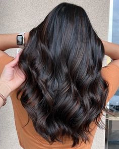 Beach Highlights Black Hair, Dark Chocolate Highlights On Black Hair, Low Maintenance Highlights For Dark Hair, Partial Balayage Black Hair, Partial Highlights For Dark Hair, Black Hair With Brown Highlights, Dark Black Hair, Long Hair Highlights, Partial Highlights