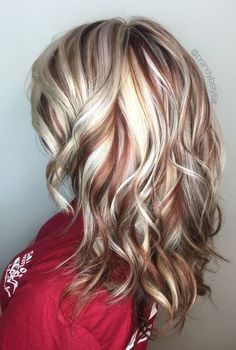 blonde and red highlights highlights lowlights copper lowlight hair color @brandystylist Hair Color With Blonde Highlights, Makeup Tip, Cool Blonde Hair, Blonde Hair With Highlights, Red Hair Color, Cool Hair Color